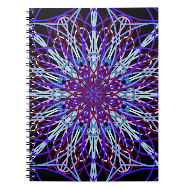 Purple Black Kaleidoscope Mandala Art Notebook (Front)