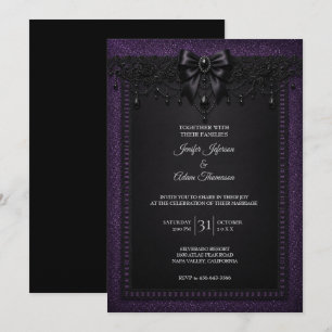 Purple Black Lace Wedding Invitation