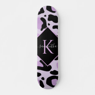 Purple Black Leopard Cheetah Spots Print Monogram Skateboard