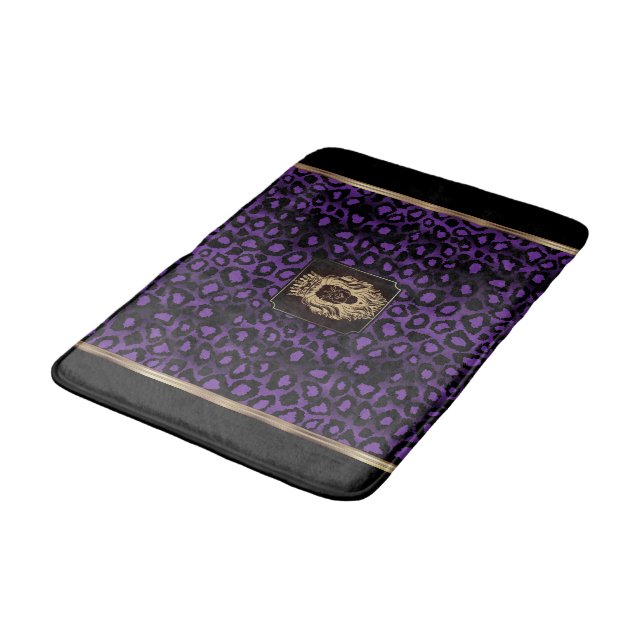 Purple & Black Leopard Pattern with a Lion Head Bath Mat (Angled)
