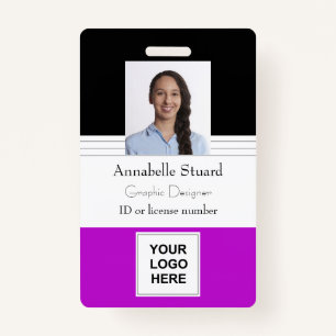 Purple Black Lined Name photo employee corporate Badge