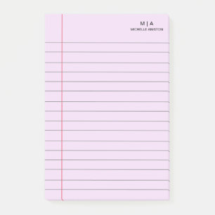 Purple Black Lined School Notebook Paper Monogram Post-it Notes