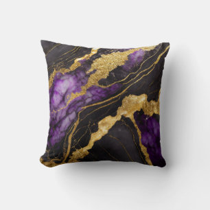 Purple Black Marble Pattern with Gold Throw Pillow