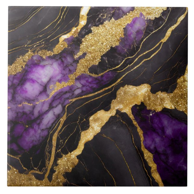 Purple Black Marble Pattern with Gold Tile (Front)