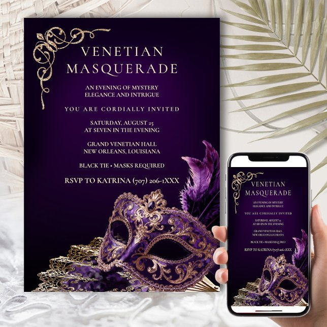 Purple Black Masquerade Ball Elegant Venetian  Invitation (Creator Uploaded)