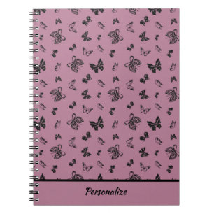 Purple & Black Miniature Butterflies Personalize Notebook