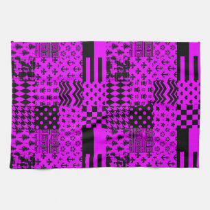 Purple Black Mixed Patterns Patchwork Design Kitchen Towel