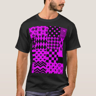 Purple Black Mixed Patterns Patchwork Design T-Shirt