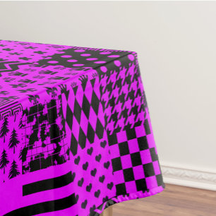 Purple Black Mixed Patterns Patchwork Design Tablecloth