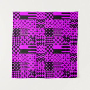 Purple Black Mixed Patterns Patchwork Design Tapestry