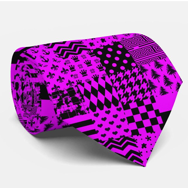 Purple Black Mixed Patterns Patchwork Design  Tie (Creator Uploaded)