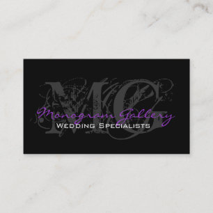 Purple Black Monogram Customizable Business Card