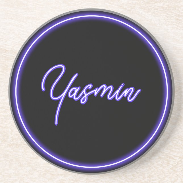 Purple Black Neon Script Stylish Wedding Favour Coaster (Front)