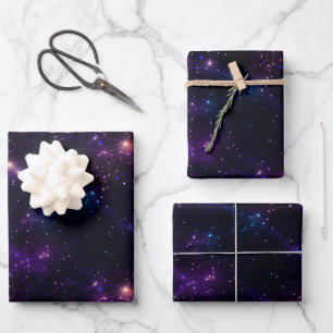 Purple & Black Night Sky Wrapping Paper Sheet