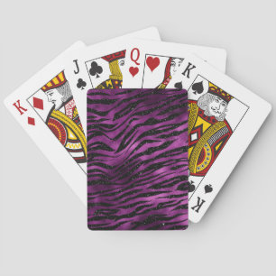 Purple & Black Ombre Glam Glitter Tiger Stripes Playing Cards