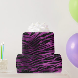 Purple & Black Ombre Glam Glitter Tiger Stripes Wrapping Paper