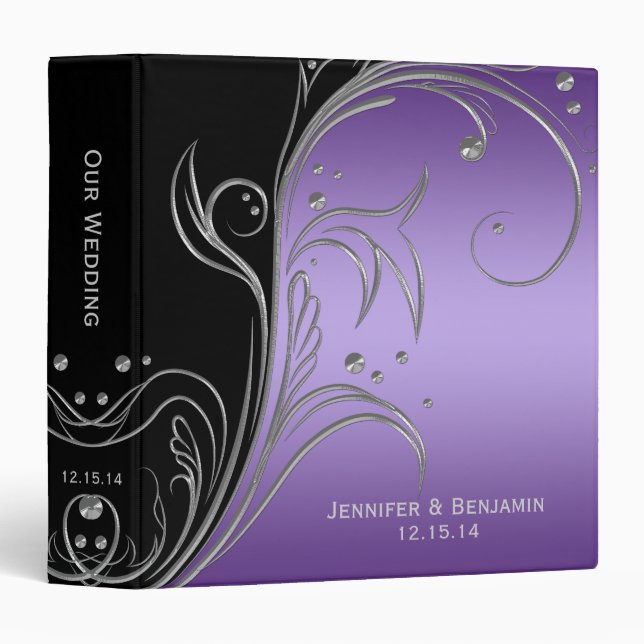 Purple Black Ornate Silver Scrolls Photo Album Binder (Front/Spine)