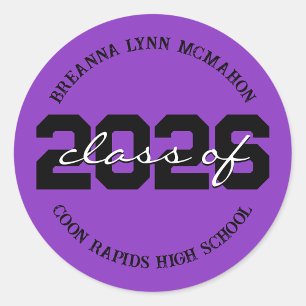Purple & Black Personalized Graduation Stickers