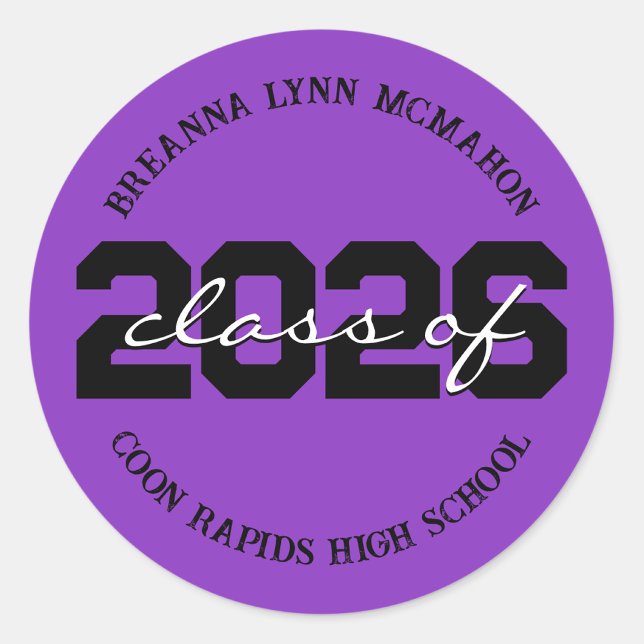 Purple & Black Personalized Graduation Stickers (Matching Envelopes, Return Address Labels & Envelope Seals)