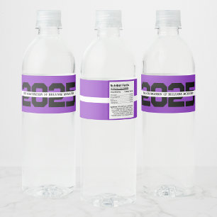 Purple & Black Personalized Graduation Water Bottle Label