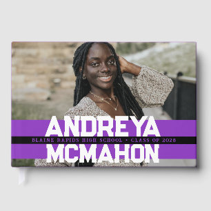 Purple & Black Photo Graduation Personalized Guest Book