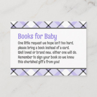 Purple & Black Plaid Baby Shower Book Request Enclosure Card