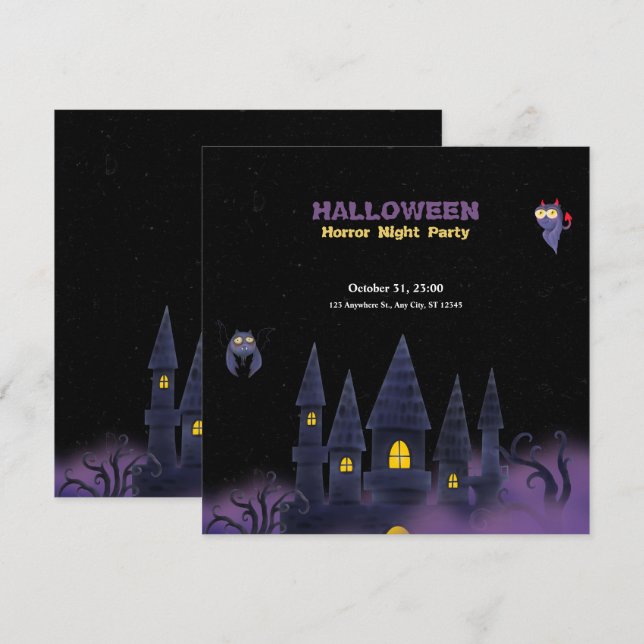 Purple Black Playful Fun Halloween (Rectangle) Invitation (Front/Back)