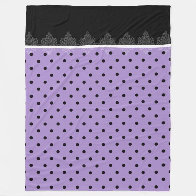 Purple & black polka dots fleece blanket (Front)