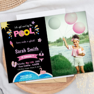 Purple Black Pool Invitations d'anniversaire avec