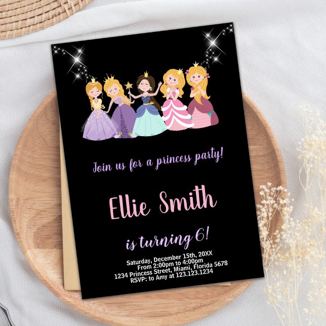 Purple Black Princess Invitation Anniversaire (Purple Black Princess Birthday Invitation)