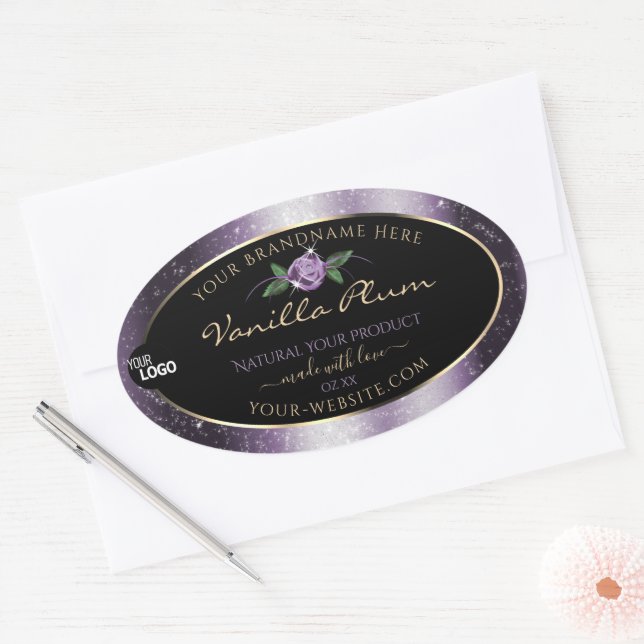 Purple Black Product Labels Soft Glitter with Logo (Envelope)