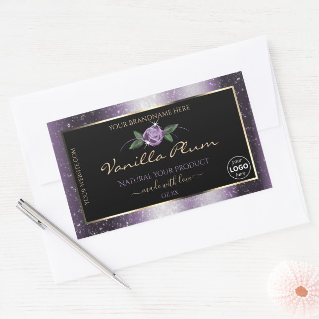 Purple Black Product Labels Soft Glitter with Logo (Envelope)