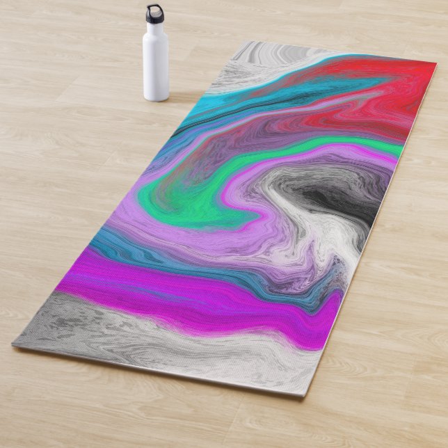Purple Black Red and White Swirls Marble Fluid Art Yoga Mat (In Situ)