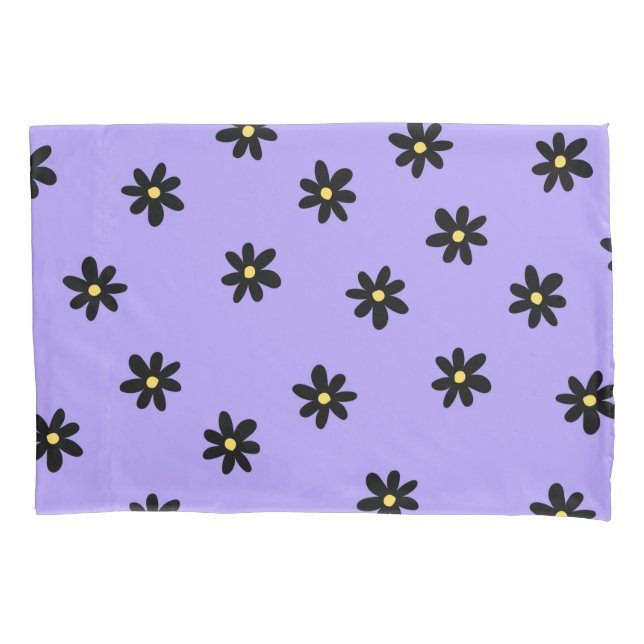 Purple Black Retro Y2K Bold Blossom Floral Pattern Pillowcase (Front)