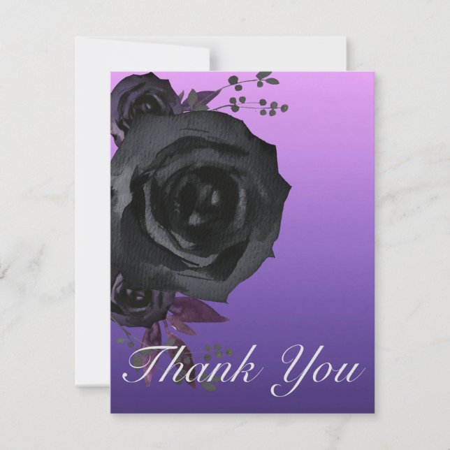Purple Black Rose Goth Wedding Thank You Card (Front)