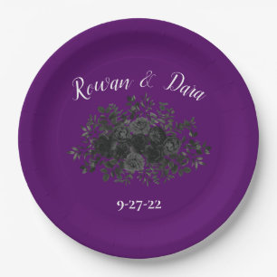 Purple Black Rose Gothic Wedding Paper Plates