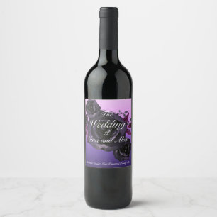 Purple Black Rose Modern Goth Watercolor Wine Label