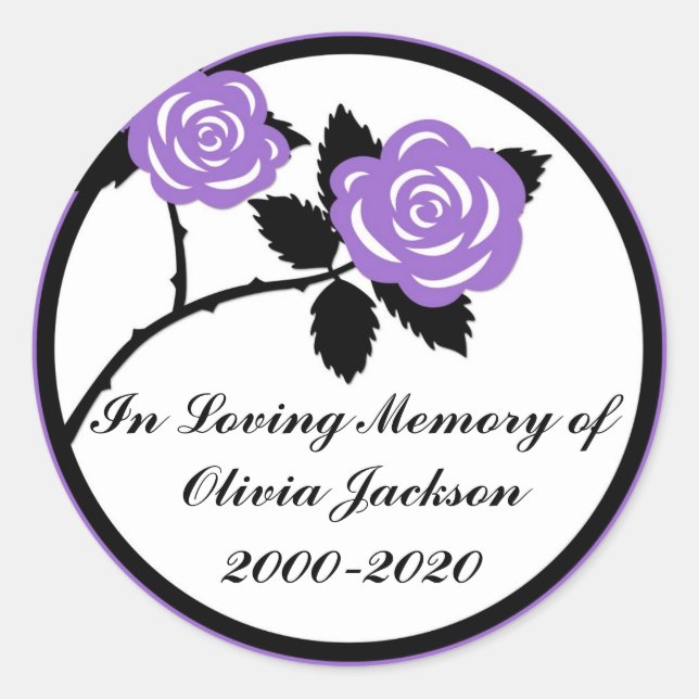 Purple black roses customizable sympathy stickers (Front)
