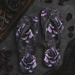 Purple Black Roses Dark Gothic Floral Flip Flops