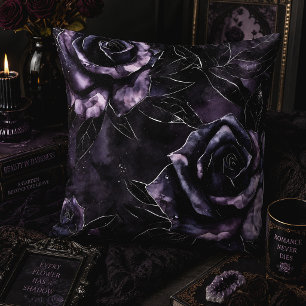 Purple Black Roses Dark Romantic Gothic Throw Pillow