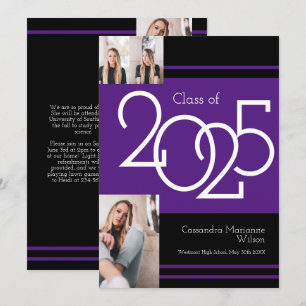 Purple Black School Colours Graduation Announcemen Invitation