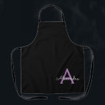Purple Black Script Girly Monogram Name Apron<br><div class="desc">Black and Purple Monogram Name Apron. This makes the perfect sweet 16 birthday,  wedding,  bridal shower,  anniversary,  baby shower or bachelorette party gift for someone that loves glam luxury and chic styles.</div>