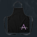 Purple Black Script Girly Monogram Name Apron<br><div class="desc">Black and Purple Monogram Name Apron. This makes the perfect sweet 16 birthday,  wedding,  bridal shower,  anniversary,  baby shower or bachelorette party gift for someone that loves glam luxury and chic styles.</div>