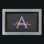 Purple Black Script Girly Monogram Name Belt Buckle<br><div class="desc">Black and Purple Simple Script Monogram Name Belt Buckle. This makes the perfect graduation,  sweet 16 16th,  18th,  21st,  30th,  40th,  50th,  60th,  70th,  80th,  90th,  100th birthday,  wedding,  bridal shower,  anniversary,  baby shower or bachelorette party gift for someone that loves glam luxury and chic styles.</div>