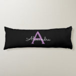 Purple Black Script Girly Monogram Name Body Pillow<br><div class="desc">Black and Purple Simple Script Monogram Name Body Pillow. The pillow makes the perfect sweet 16 birthday,  wedding,  bridal shower,  baby shower or bachelorette party gift for someone decorating her room in rose gold.</div>