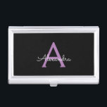 Purple Black Script Girly Monogram Name Business Card Holder<br><div class="desc">Black and Purple Simple Script Monogram Name Business Card Holder. This makes the perfect sweet 16 birthday,  wedding,  bridal shower,  anniversary,  baby shower or bachelorette party gift for someone that loves glam luxury and chic styles.</div>
