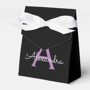 Purple Black Script Girly Monogram Name Favor Box