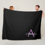 Purple Black Script Girly Monogram Name Fleece Blanket<br><div class="desc">Black and Purple Simple Script Monogram Name and Initial Fleece Blanket. This makes the perfect sweet 16 birthday,  wedding,  bridal shower,  anniversary,  baby shower or bachelorette party gift for someone that loves glam luxury and chic styles.</div>