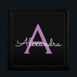 Purple Black Script Girly Monogram Name Gift Box<br><div class="desc">Black and Purple Simple script Monogram Name Jewellery Keepsake Box. This makes the perfect graduation,  birthday,  wedding,  bridal shower,  anniversary,  baby shower or bachelorette party gift for someone that loves glam luxury and chic styles.</div>