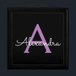 Purple Black Script Girly Monogram Name Gift Box<br><div class="desc">Black and Purple Simple script Monogram Name Jewellery Keepsake Box. This makes the perfect graduation,  birthday,  wedding,  bridal shower,  anniversary,  baby shower or bachelorette party gift for someone that loves glam luxury and chic styles.</div>